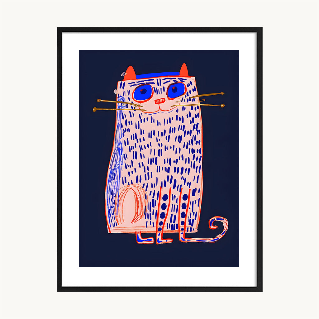 Cuadro Infantil gato Azul y Rosa Pop