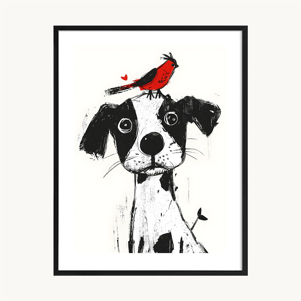 Cuadro Infantil Perrito y pajarito Ilustrado1