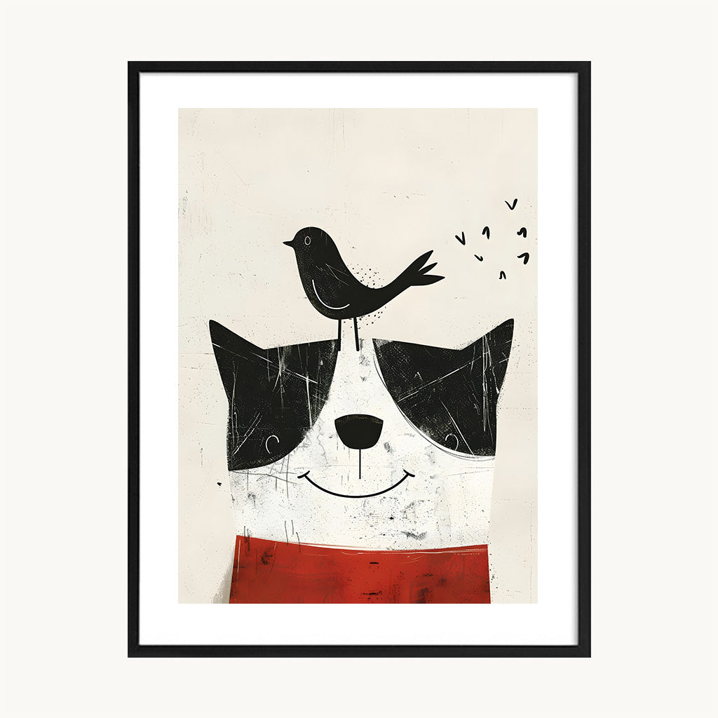 Cuadro Infantil Perrito y pajarito Ilustrado 2
