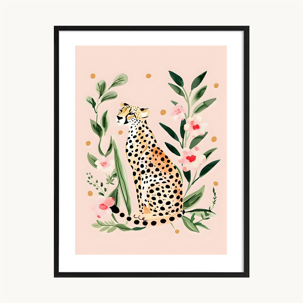 Cuadro Infantil Felina y Hojas Pastel 1