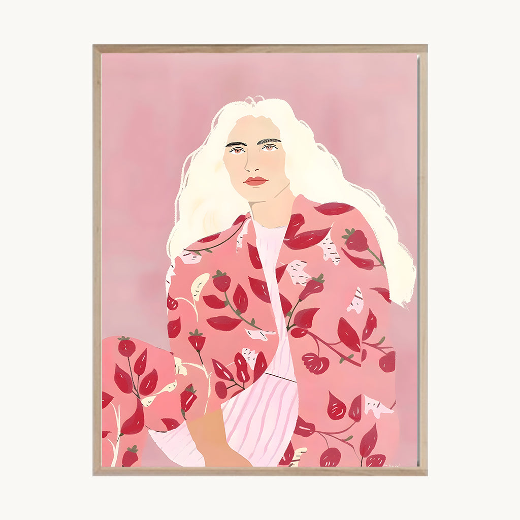 Cuadro Juvenil Mujer Rosa Ilustrada
