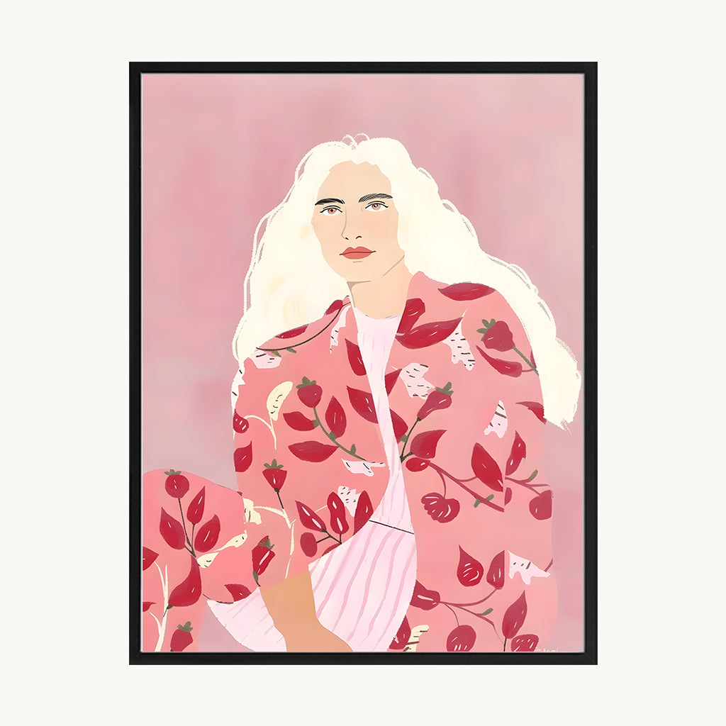 Cuadro Juvenil Mujer Rosa Ilustrada