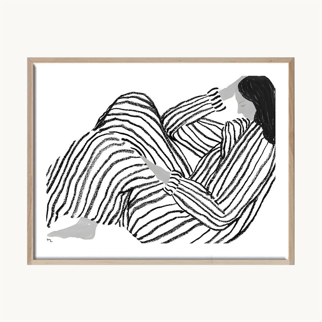 Cuadro Arte Moderno Mujer Ondas Abstractas Grafito