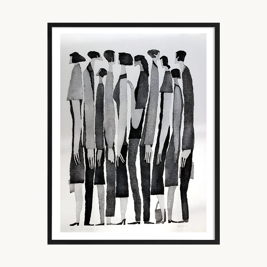 Cuadro Arte Moderno Figuras Vertical Blanco y Negro
