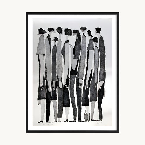 Cuadro Arte Moderno Figuras Vertical Blanco y Negro
