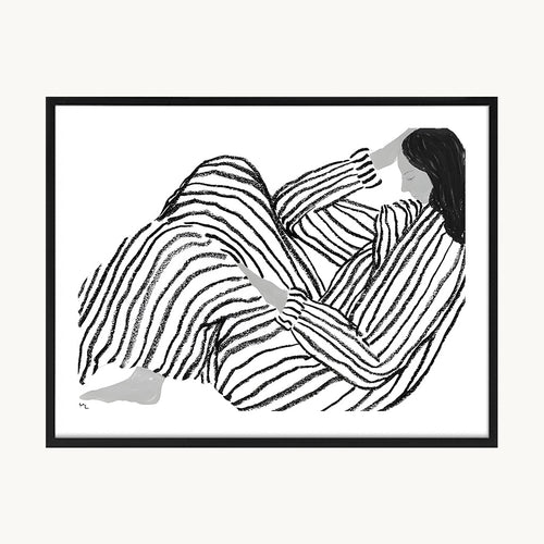 Cuadro Arte Moderno Mujer Ondas Abstractas Grafito