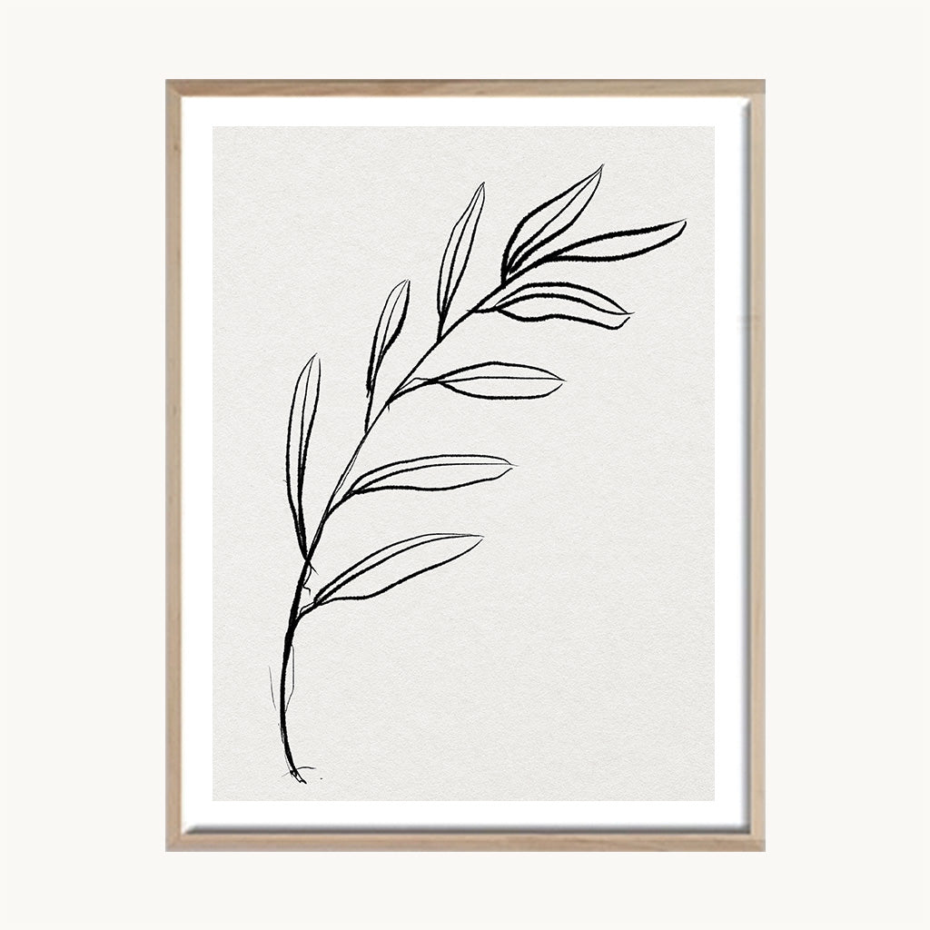 Cuadro Naturaleza Rama Lineal Minimalista BN
