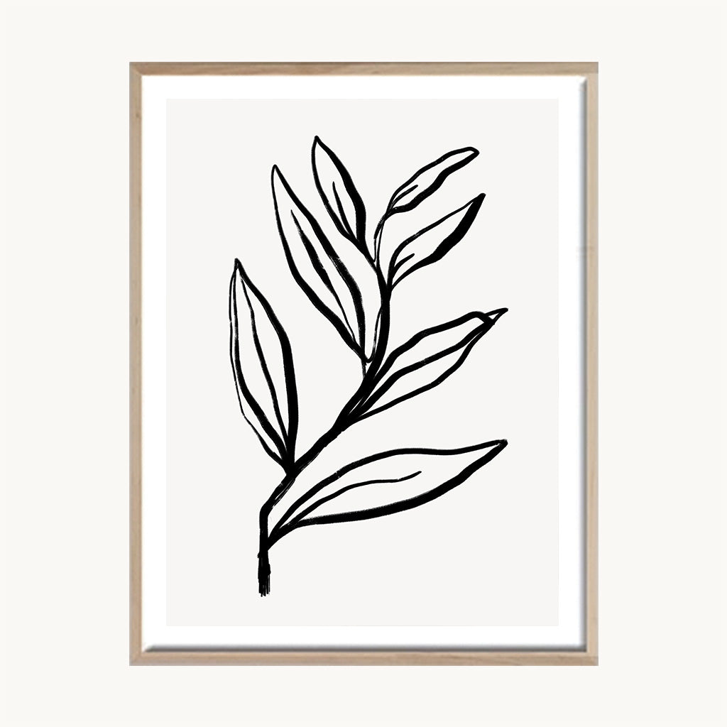 Cuadro Naturaleza Hojas Line Art Negro Minimalista
