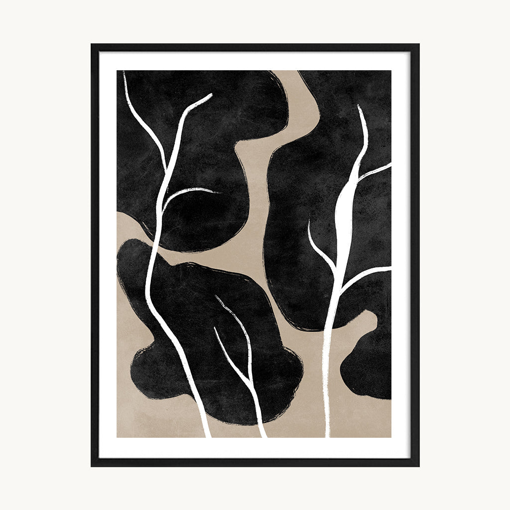 Cuadro Naturaleza Botánica Abstracta Negro Beige