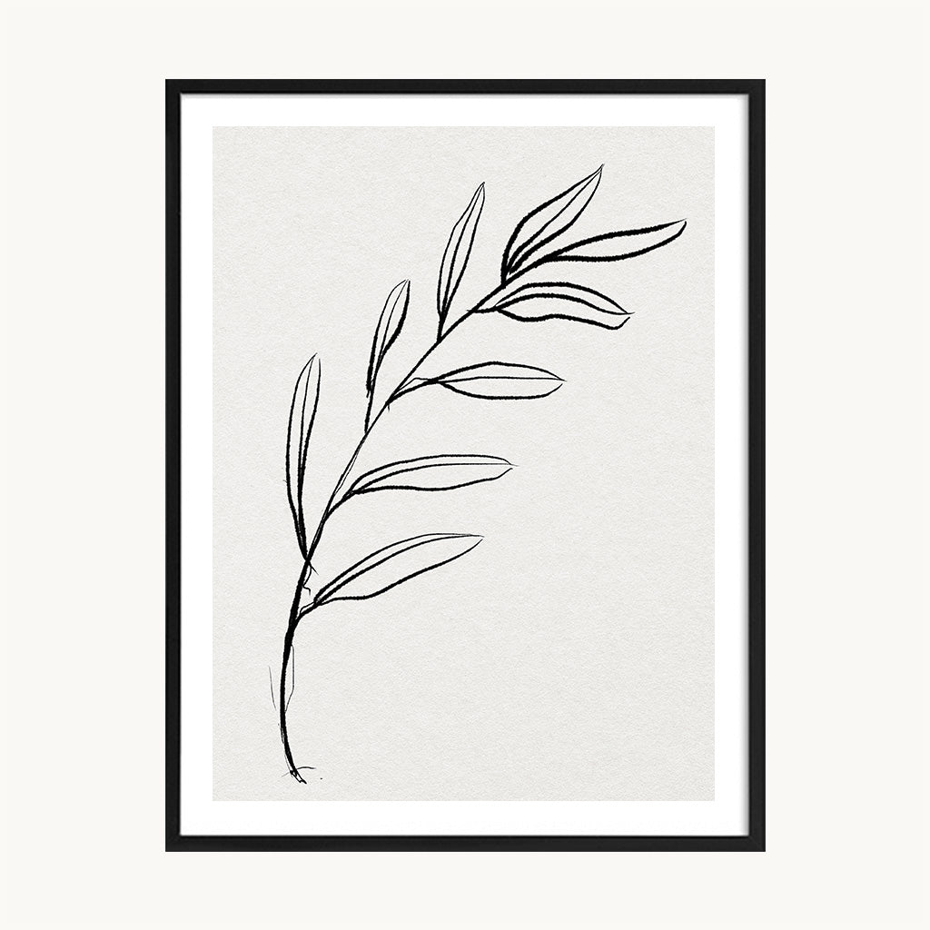 Cuadro Naturaleza Rama Lineal Minimalista BN