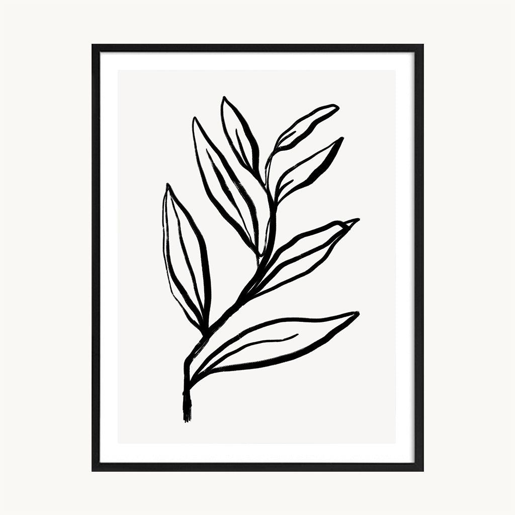 Cuadro Naturaleza Hojas Line Art Negro Minimalista