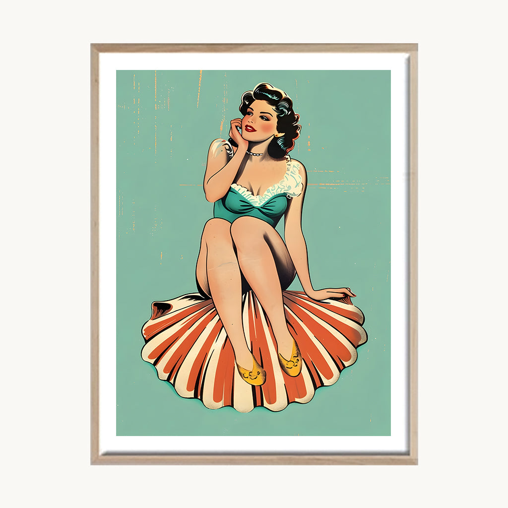 Cuadro Playa Mujer Verano Estilo Retro