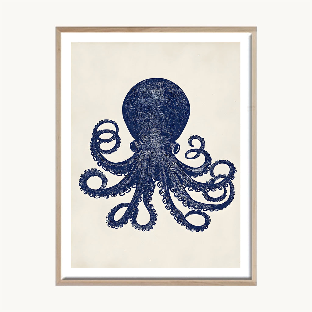 Cuadro Playa Pulpo Ilustración Marina Decorativa