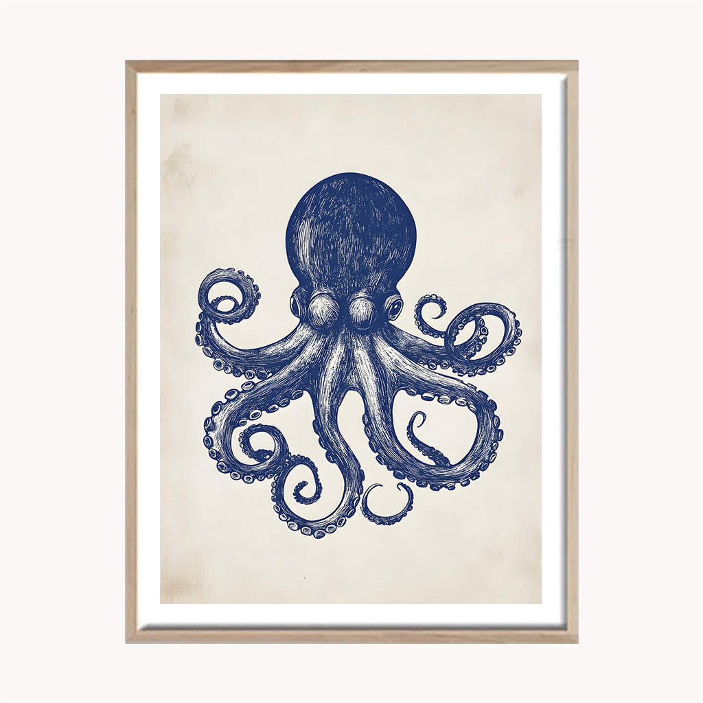 Cuadro Playa Pulpo Azul Estilo Náutico