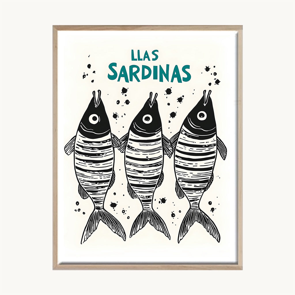 Cuadro Playa  Peces Ilustración Marina Moderna
