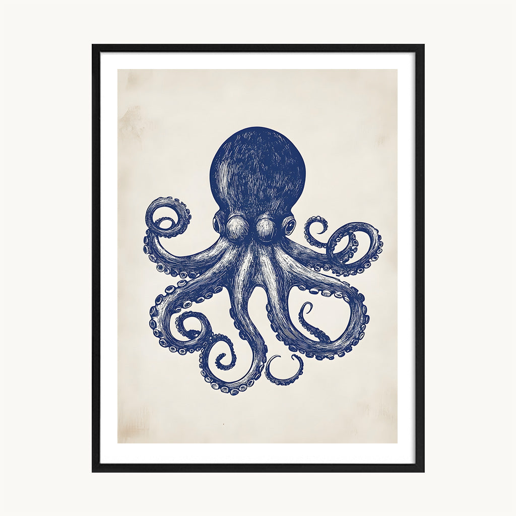 Cuadro Playa Pulpo Azul Estilo Náutico