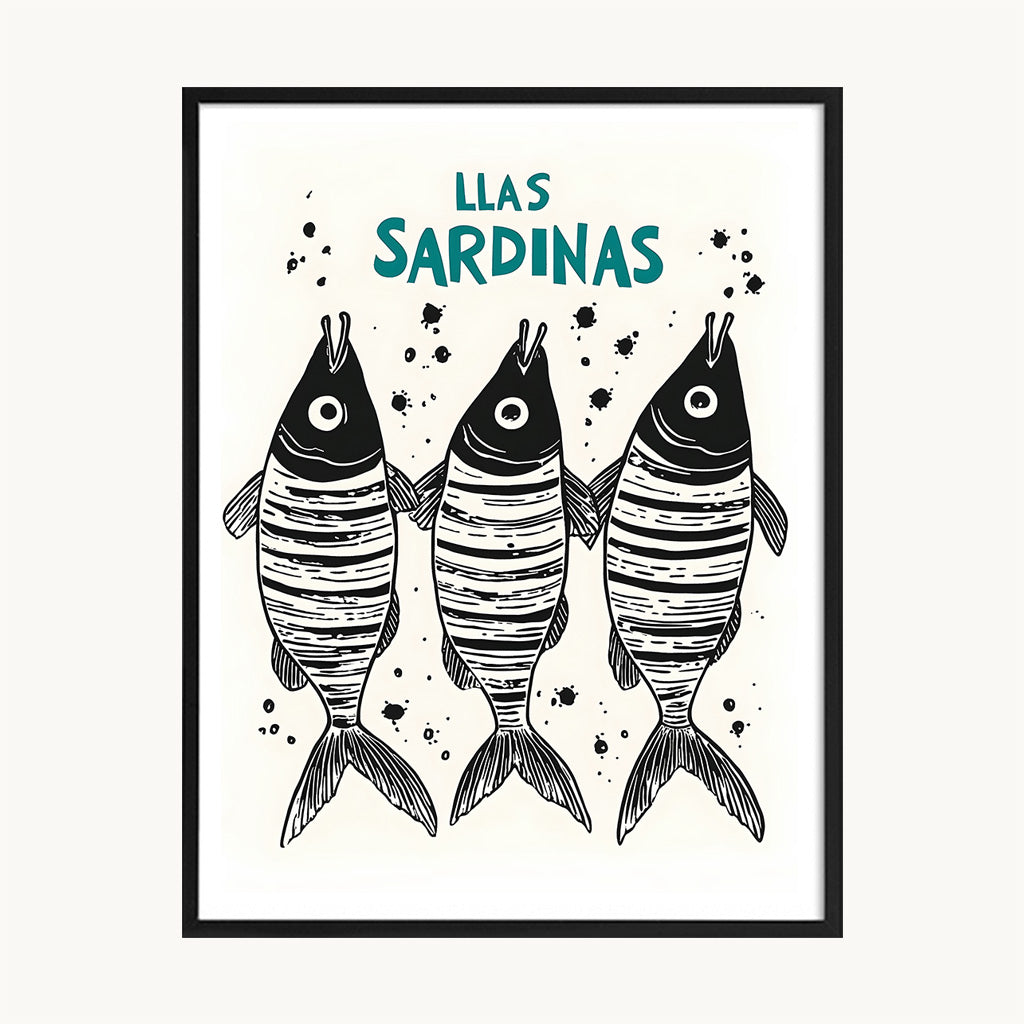 Cuadro Playa  Peces Ilustración Marina Moderna