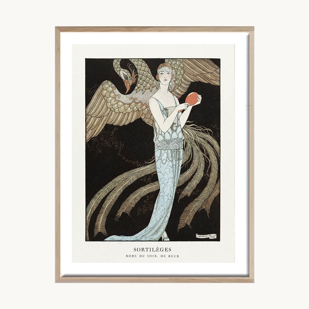 Cuadro Vintage ilustración mujer y ave decorativa