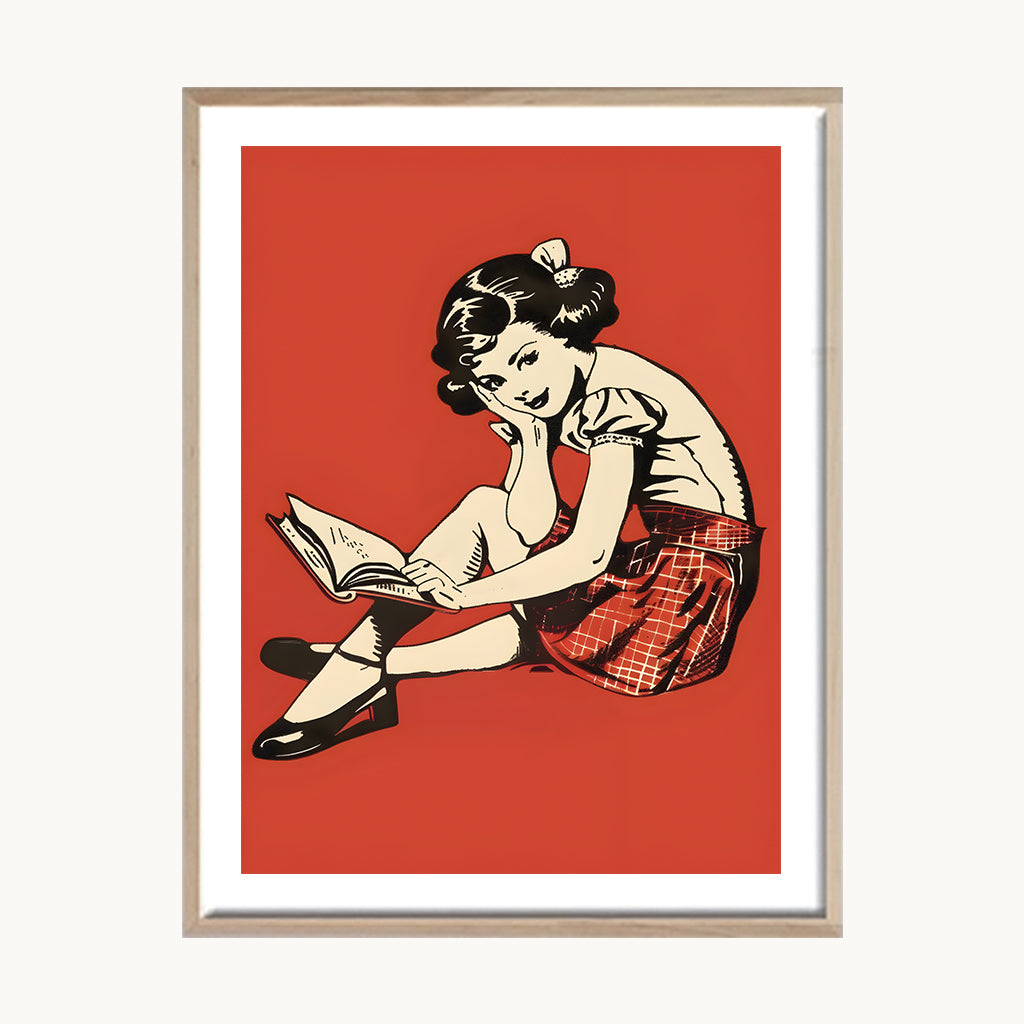Cuadro Vintage poster niña rojo estilo pop retro