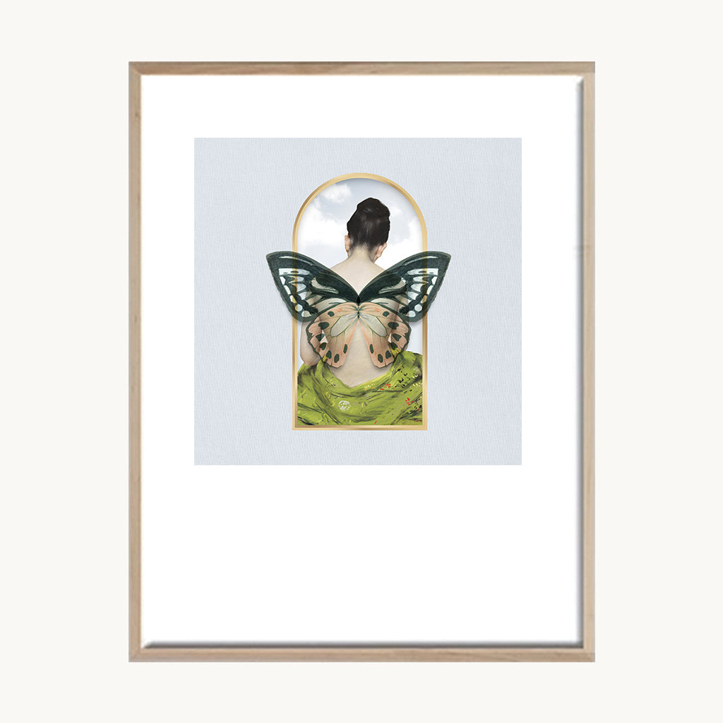 Cuadro Vintage ilustración joven mariposa verde
