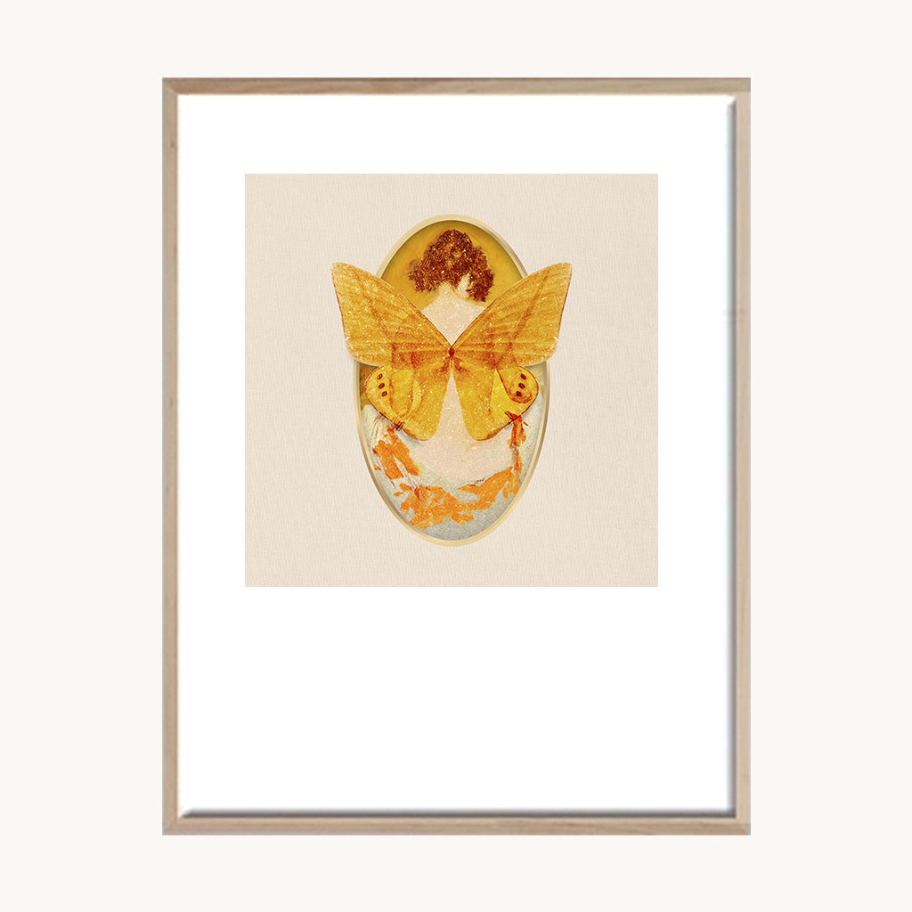 Cuadro Vintage ilustración joven mariposa amarilla