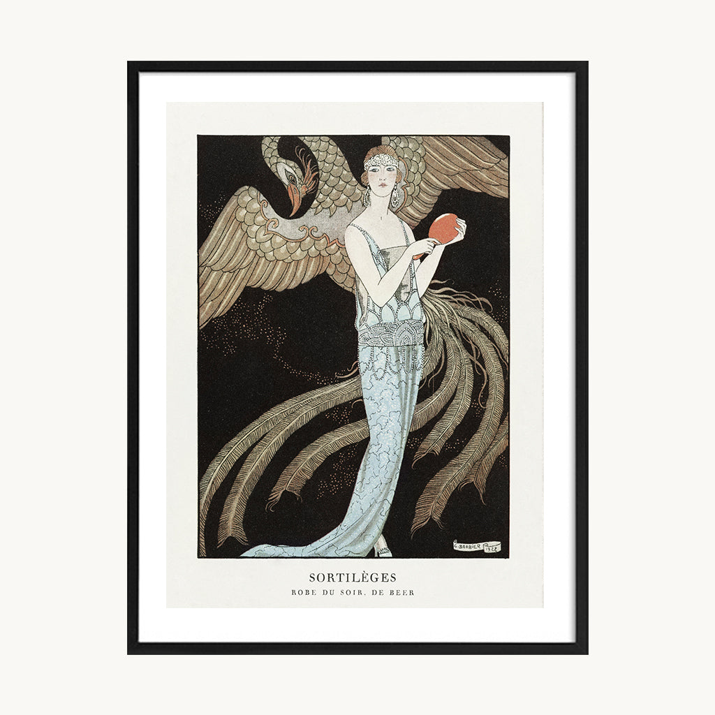 Cuadro Vintage ilustración mujer y ave decorativa