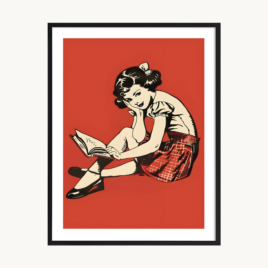 Cuadro Vintage poster niña rojo estilo pop retro