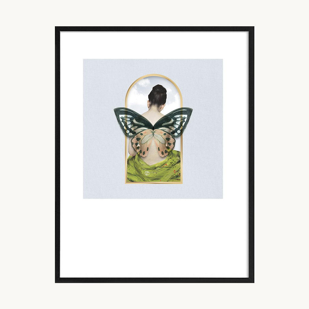 Cuadro Vintage ilustración joven mariposa verde