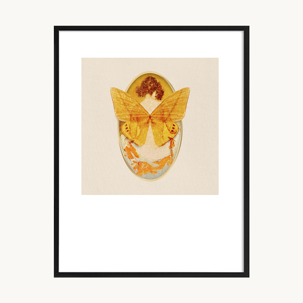 Cuadro Vintage ilustración joven mariposa amarilla
