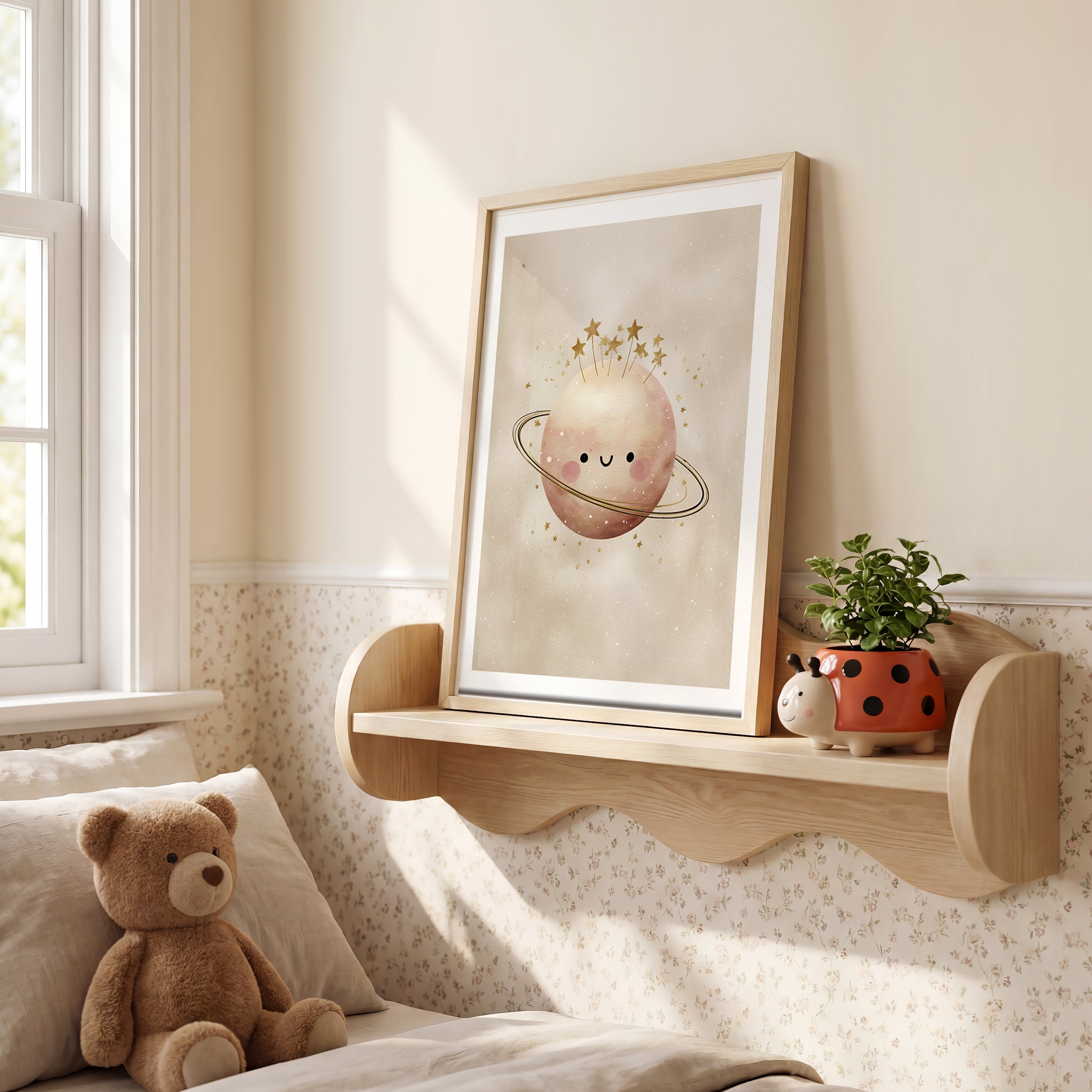 Cuadro Infantil Planeta Rosa Pastel