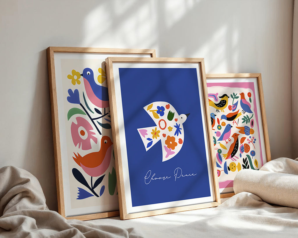Cuadro Infantil Flores y Aves Color