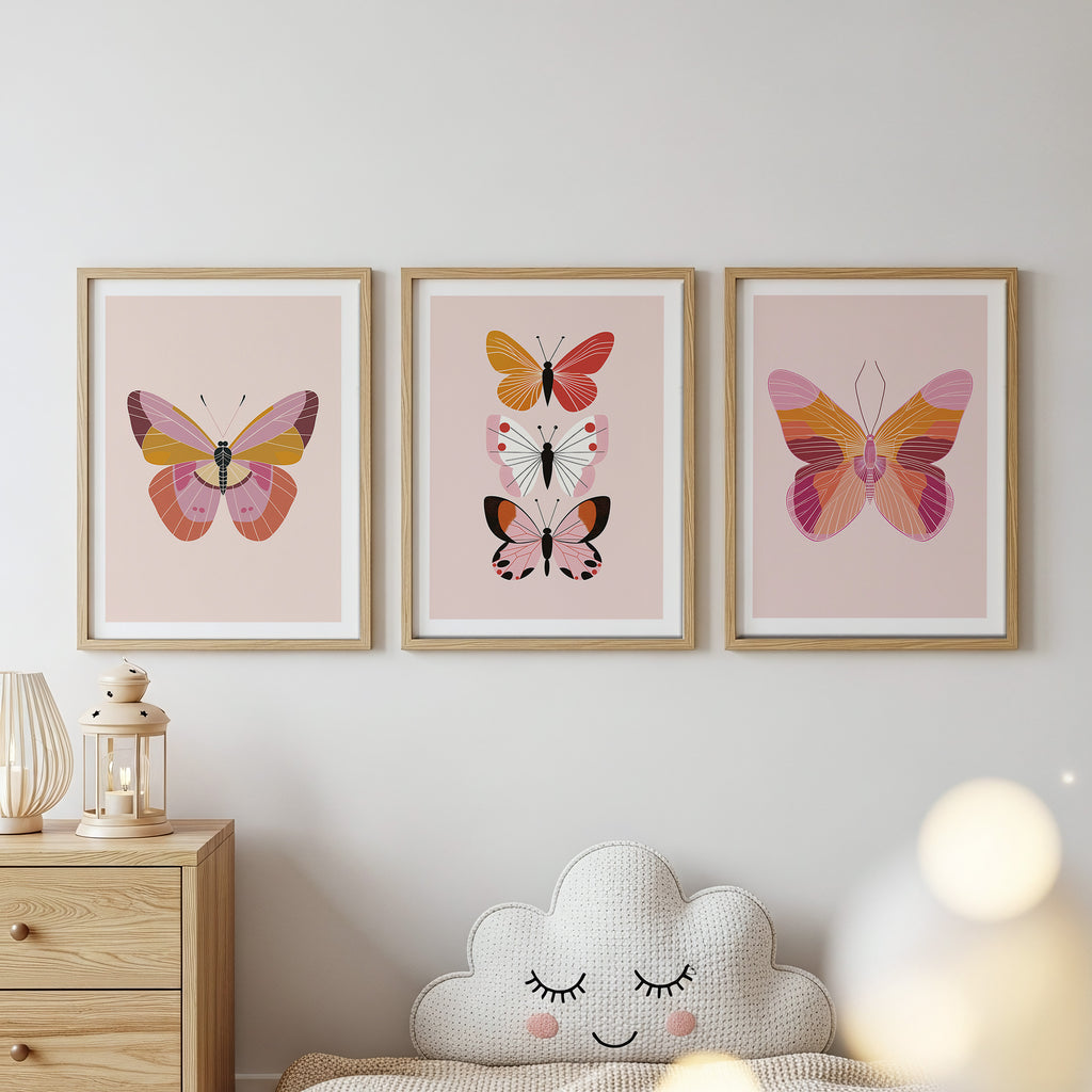 Set Cuadros Tríptico Infantil Mariposas Decorativo