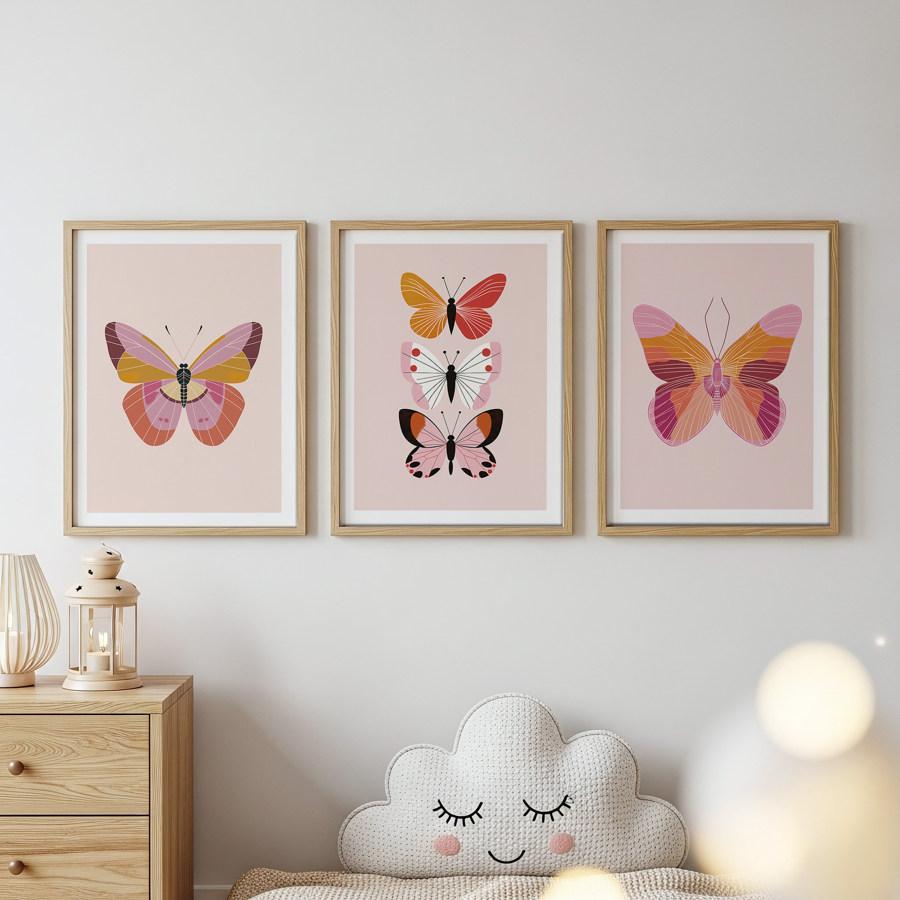 Set Cuadros Tríptico Infantil Mariposas Decorativo