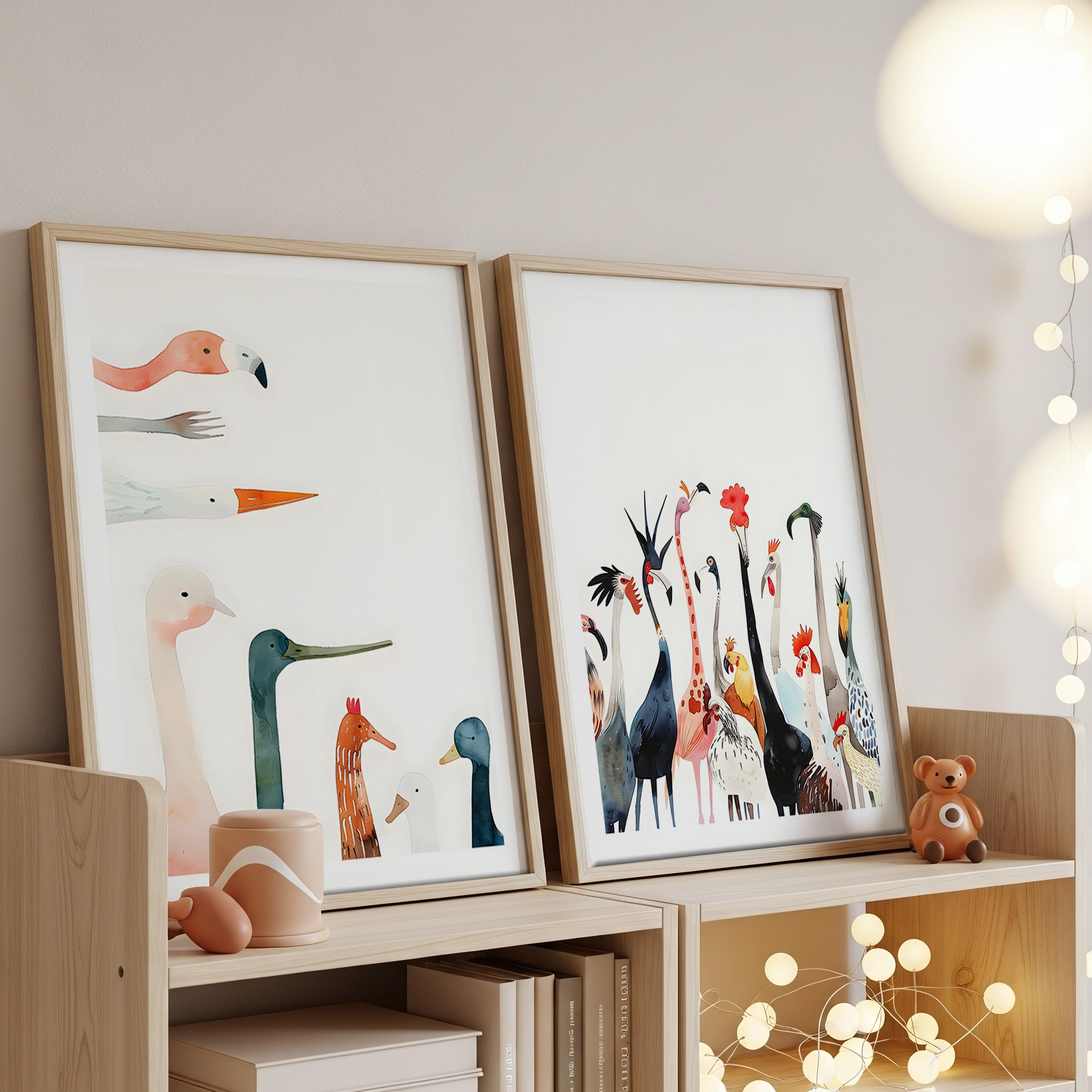 Cuadro Infantil Aves de frente ilustradas